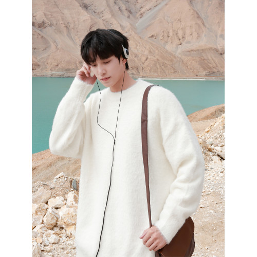 @港仔文藝男 日系仿馬海毛毛衣男秋冬新款冬季男生圓領針織衫上衣