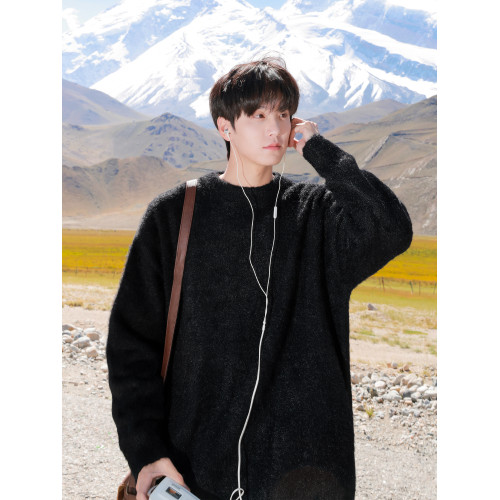 @港仔文藝男 日系仿馬海毛毛衣男秋冬新款冬季男生圓領針織衫上衣