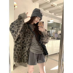 慵懶風氣質豹紋毛衣外套女冬季高級感針織衫今年流行加厚棉服上衣