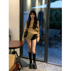 一字肩慵懶毛衣女早秋冬季2025新款溫柔穿搭高級感露肩上衣初秋裝