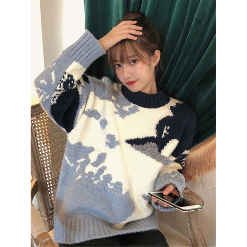 2025秋冬季新款慵懶風寬松套頭軟奶藍天白雲針織衫加厚毛衣女外穿 2025秋冬季新款慵懶風寬松套頭軟奶藍天白雲針織衫加厚毛衣女外穿