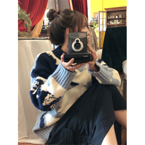 2025秋冬季新款慵懶風寬松套頭軟奶藍天白雲針織衫加厚毛衣女外穿 2025秋冬季新款慵懶風寬松套頭軟奶藍天白雲針織衫加厚毛衣女外穿