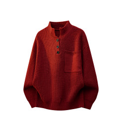 WASSUP GLORY本命年紅色毛衣男高級感痞帥聖誕亨利領打底針織衫潮