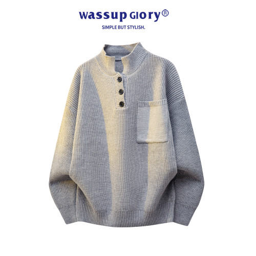 WASSUP GLORY本命年紅色毛衣男高級感痞帥聖誕亨利領打底針織衫潮