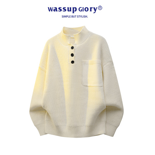 WASSUP GLORY本命年紅色毛衣男高級感痞帥聖誕亨利領打底針織衫潮