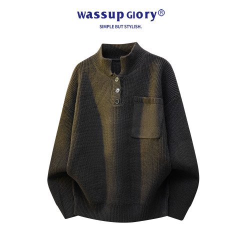 WASSUP GLORY本命年紅色毛衣男高級感痞帥聖誕亨利領打底針織衫潮