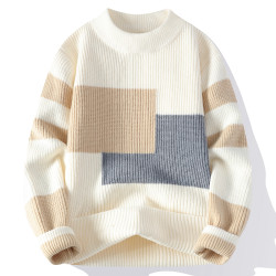 撞色毛衣男士冬季加厚潮牌針織衫寬松高級感慵懶時尚百搭保暖線衣