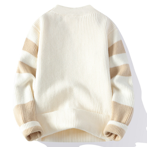 撞色毛衣男士冬季加厚潮牌針織衫寬松高級感慵懶時尚百搭保暖線衣