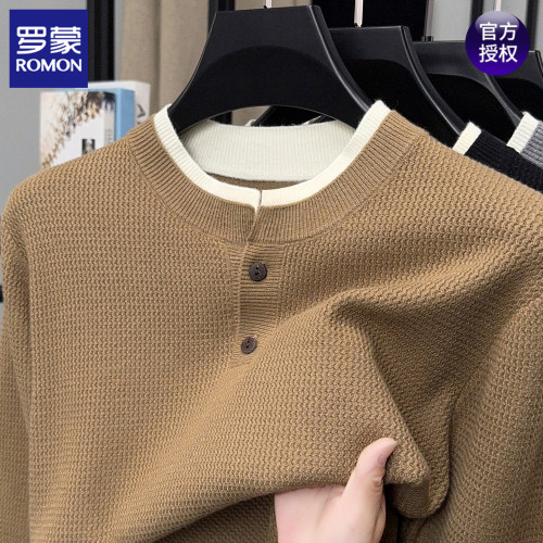 羅矇中青年男士針織衫2025秋冬新款老錢風寬松圓領舒適打底毛衣男