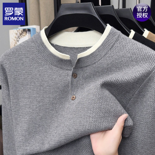 羅矇中青年男士針織衫2025秋冬新款老錢風寬松圓領舒適打底毛衣男