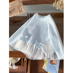 女童針織衫毛衣2025秋季新款洋氣網紗拼接甜美時尚公主風毛衣裙