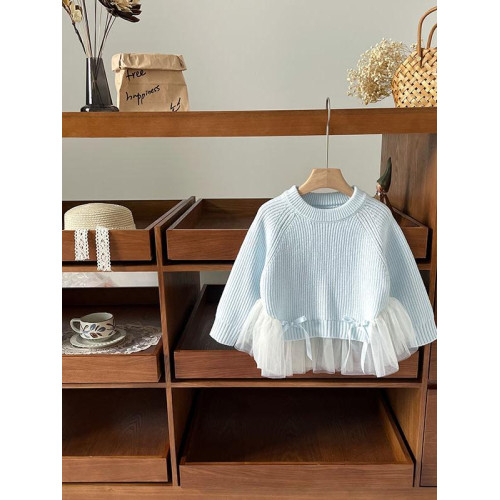 女童針織衫毛衣2025秋季新款洋氣網紗拼接甜美時尚公主風毛衣裙 女童針織衫毛衣2025秋季新款洋氣網紗拼接甜美時尚公主風毛衣裙