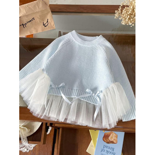 女童針織衫毛衣2025秋季新款洋氣網紗拼接甜美時尚公主風毛衣裙 女童針織衫毛衣2025秋季新款洋氣網紗拼接甜美時尚公主風毛衣裙