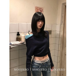 斜肩套頭毛衣女秋冬季小個子慵懶風高級感氣質短款內搭打底針織衫