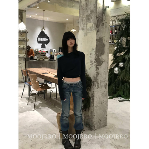 斜肩套頭毛衣女秋冬季小個子慵懶風高級感氣質短款內搭打底針織衫 斜肩套頭毛衣女秋冬季小個子慵懶風高級感氣質短款內搭打底針織衫