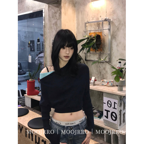 斜肩套頭毛衣女秋冬季小個子慵懶風高級感氣質短款內搭打底針織衫 斜肩套頭毛衣女秋冬季小個子慵懶風高級感氣質短款內搭打底針織衫