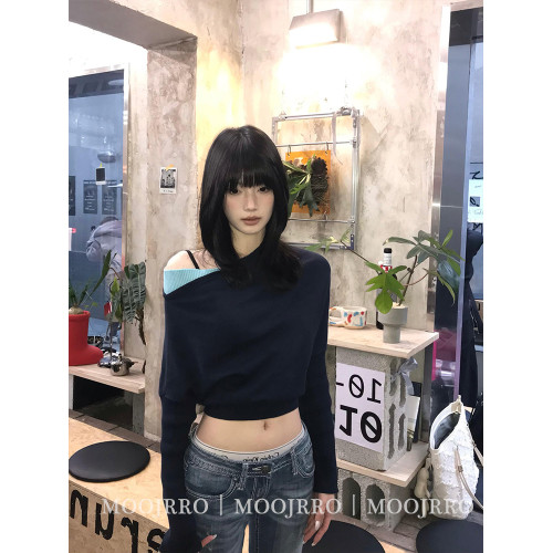 斜肩套頭毛衣女秋冬季小個子慵懶風高級感氣質短款內搭打底針織衫 斜肩套頭毛衣女秋冬季小個子慵懶風高級感氣質短款內搭打底針織衫