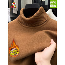 一體絨稻草人冬季男士高領毛衣加絨加厚針織翻領保暖打底衫上衣潮