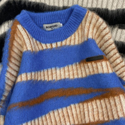 NOONOZ馬海毛條紋美式復古毛衣男潮牌秋冬慵懶oversize情侶針織衫