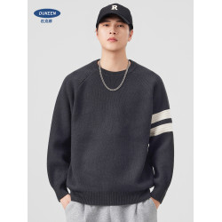 杜克恩美式810G重磅毛衣男士撞色條紋2025圓領衛衣復古針織衫冬款