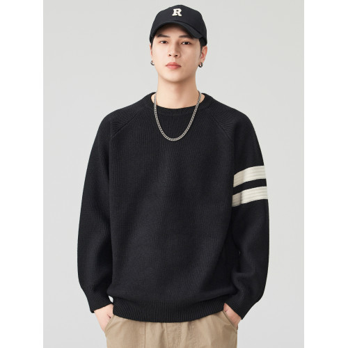 杜克恩美式810G重磅毛衣男士撞色條紋2025圓領衛衣復古針織衫冬款