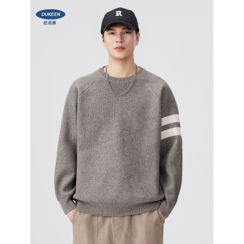 杜克恩美式810G重磅毛衣男士撞色條紋2025圓領衛衣復古針織衫冬款