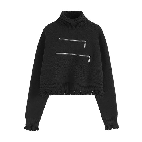 高領短款外穿毛衣女2023秋冬新款拉鍊小衆設計感寬松針織打底上衣 高領短款外穿毛衣女2023秋冬新款拉鍊小衆設計感寬松針織打底上衣