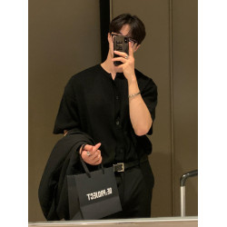 夏季短袖針織衫男輕熟風韓版休閒寬松純色圓領半袖開衫T恤上衣潮