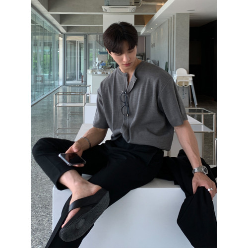 夏季短袖針織衫男輕熟風韓版休閒寬松純色圓領半袖開衫T恤上衣潮 夏季短袖針織衫男輕熟風韓版休閒寬松純色圓領半袖開衫T恤上衣潮