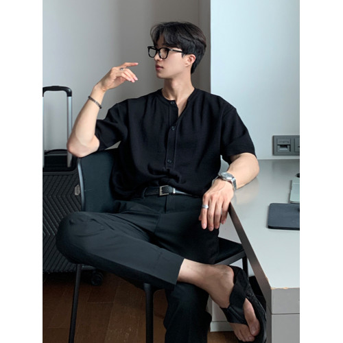 夏季短袖針織衫男輕熟風韓版休閒寬松純色圓領半袖開衫T恤上衣潮 夏季短袖針織衫男輕熟風韓版休閒寬松純色圓領半袖開衫T恤上衣潮