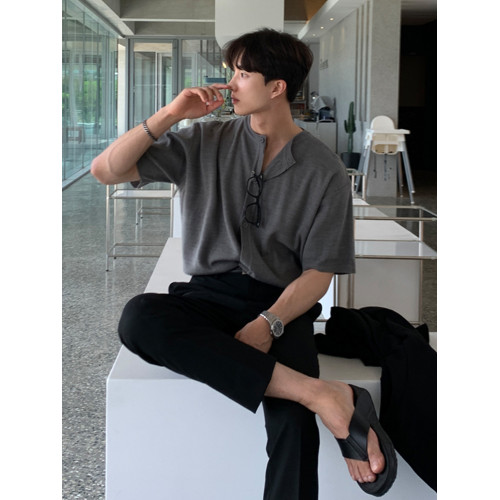 夏季短袖針織衫男輕熟風韓版休閒寬松純色圓領半袖開衫T恤上衣潮 夏季短袖針織衫男輕熟風韓版休閒寬松純色圓領半袖開衫T恤上衣潮