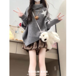 高領不規則小衆設計感毛衣女秋冬韓版寬松慵懶風軟糯針織鬭篷上衣