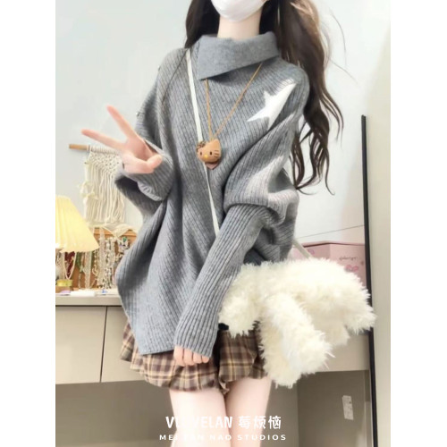 高領不規則小衆設計感毛衣女秋冬韓版寬松慵懶風軟糯針織鬭篷上衣 高領不規則小衆設計感毛衣女秋冬韓版寬松慵懶風軟糯針織鬭篷上衣