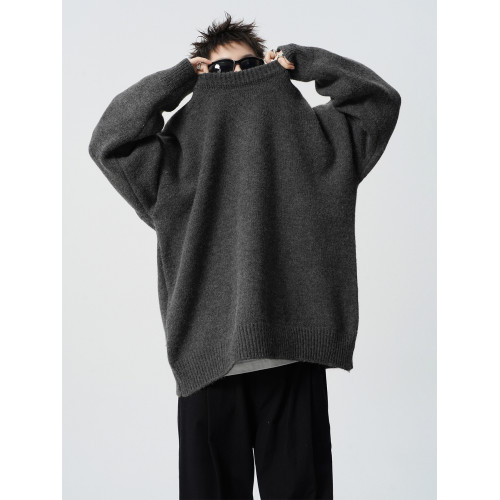 美式純色套頭針織衫男冬潮牌vintage圓領打底毛衣慵嬾風情侶線衣