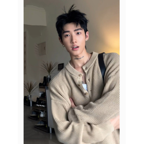 美式亨利領打底針織衫男秋冬季美拉德風復古潮牌慵懶套頭內搭毛衣