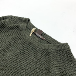 深綠重磅粗針毛衣男阿美哢嘰圓領套頭全棉毛衫日系復古寬松毛線衣