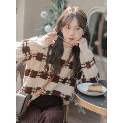 短款毛衣女秋冬2025新款加絨加厚保暖打底衫女小個子學生針織衫