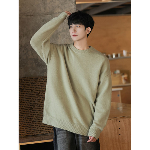 日系純黑色毛衣男士秋冬季新款加厚慵懶風針織內搭男生打底衫