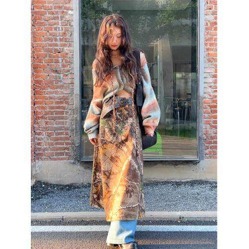 Turn up/陳腿兒 漸變條紋一字肩針織開衫女慵懶風辣妹兩穿毛衣ins Turn up/陳腿兒 漸變條紋一字肩針織開衫女慵懶風辣妹兩穿毛衣ins