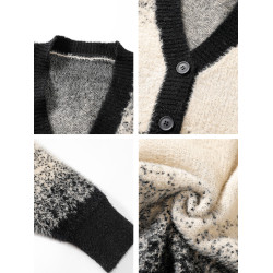 WASSUP ERIKA美式紥染漸變針織衫男女秋冬新款V領嬾惰風開衫毛衣