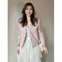 粉色小香風外套女春秋新款高級感韓系氣質小個子中式短款上衣