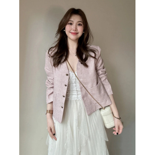 粉色小香風外套女春秋新款高級感韓系氣質小個子中式短款上衣 粉色小香風外套女春秋新款高級感韓系氣質小個子中式短款上衣