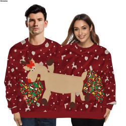 Men Women Two Person Autumn Winter Ugly Christmas Sweater On