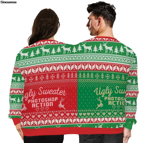 Men Women Two Person Autumn Winter Ugly Christmas Sweater On