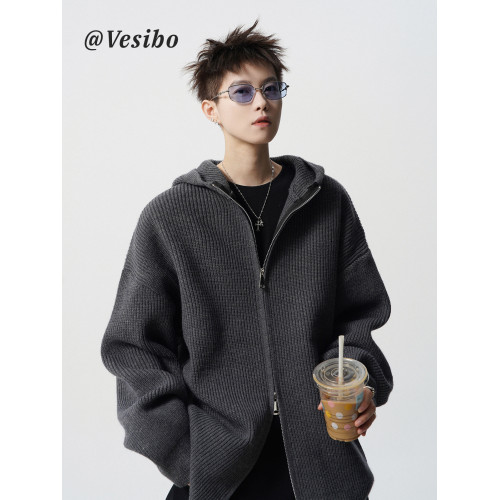 潮牌雙拉鍊針織開衫男冬季美式青少年運動毛衣高街慵懶風情侶外套