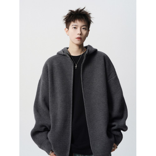 潮牌雙拉鍊針織開衫男冬季美式青少年運動毛衣高街慵懶風情侶外套