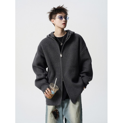 潮牌雙拉鍊針織開衫男冬季美式青少年運動毛衣高街慵懶風情侶外套