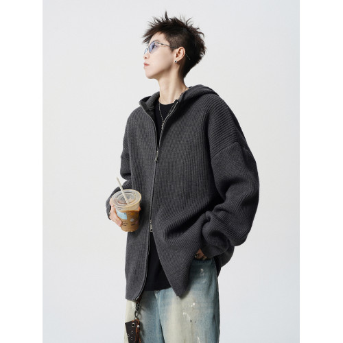 潮牌雙拉鍊針織開衫男冬季美式青少年運動毛衣高街慵懶風情侶外套