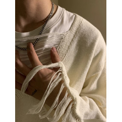 早秋美式小衆v領破洞設計感長袖毛衣男女薄款寬鬆休閒鏤空針織衫