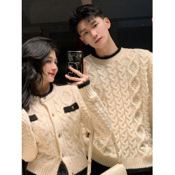 情侶裝秋冬2025新款ins超火慵懶風毛衣女寬松法式針織衫外套潮牌